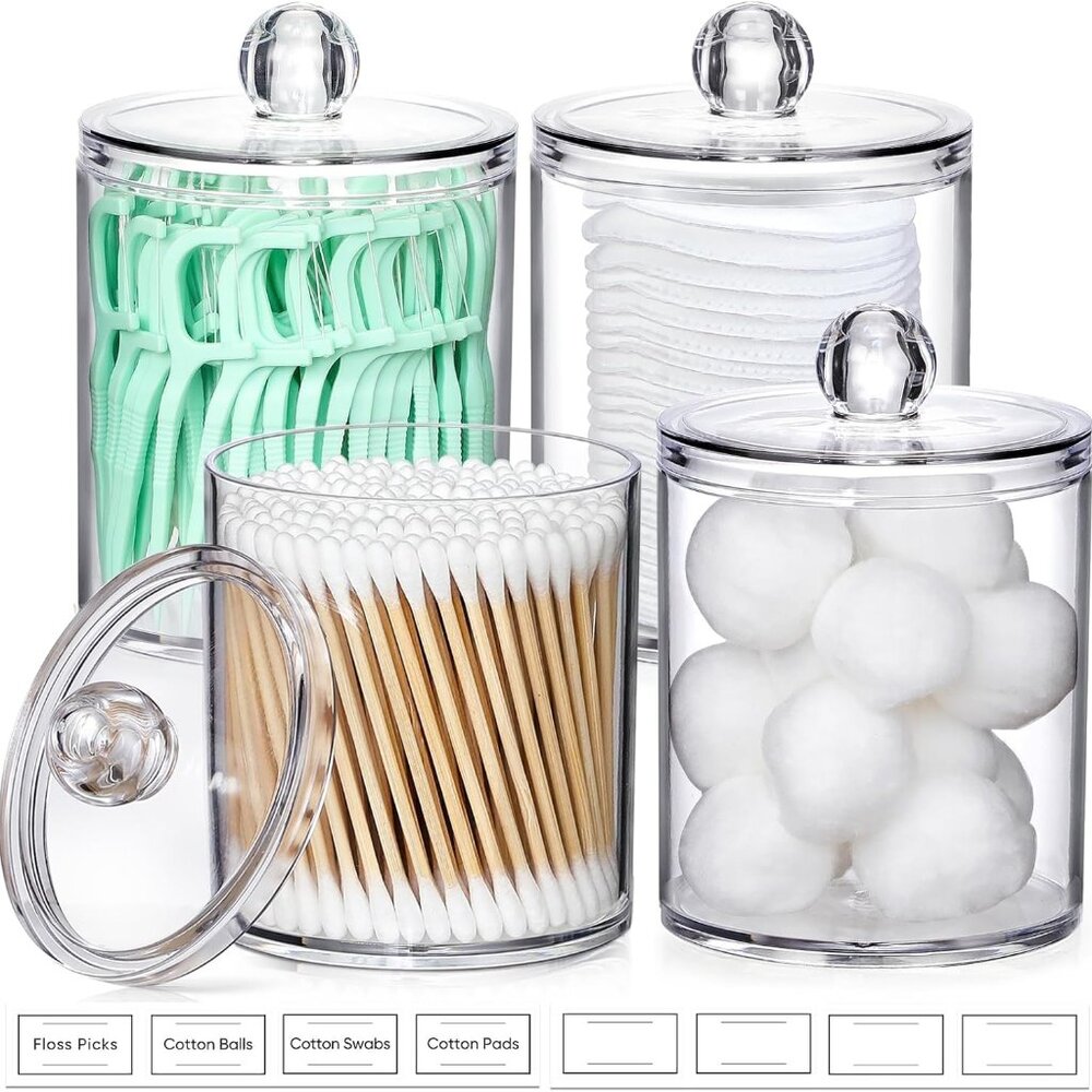 4‎ Pack Acrylic Apothecary Jar Set for Makeup Vanity Bathroom etc.